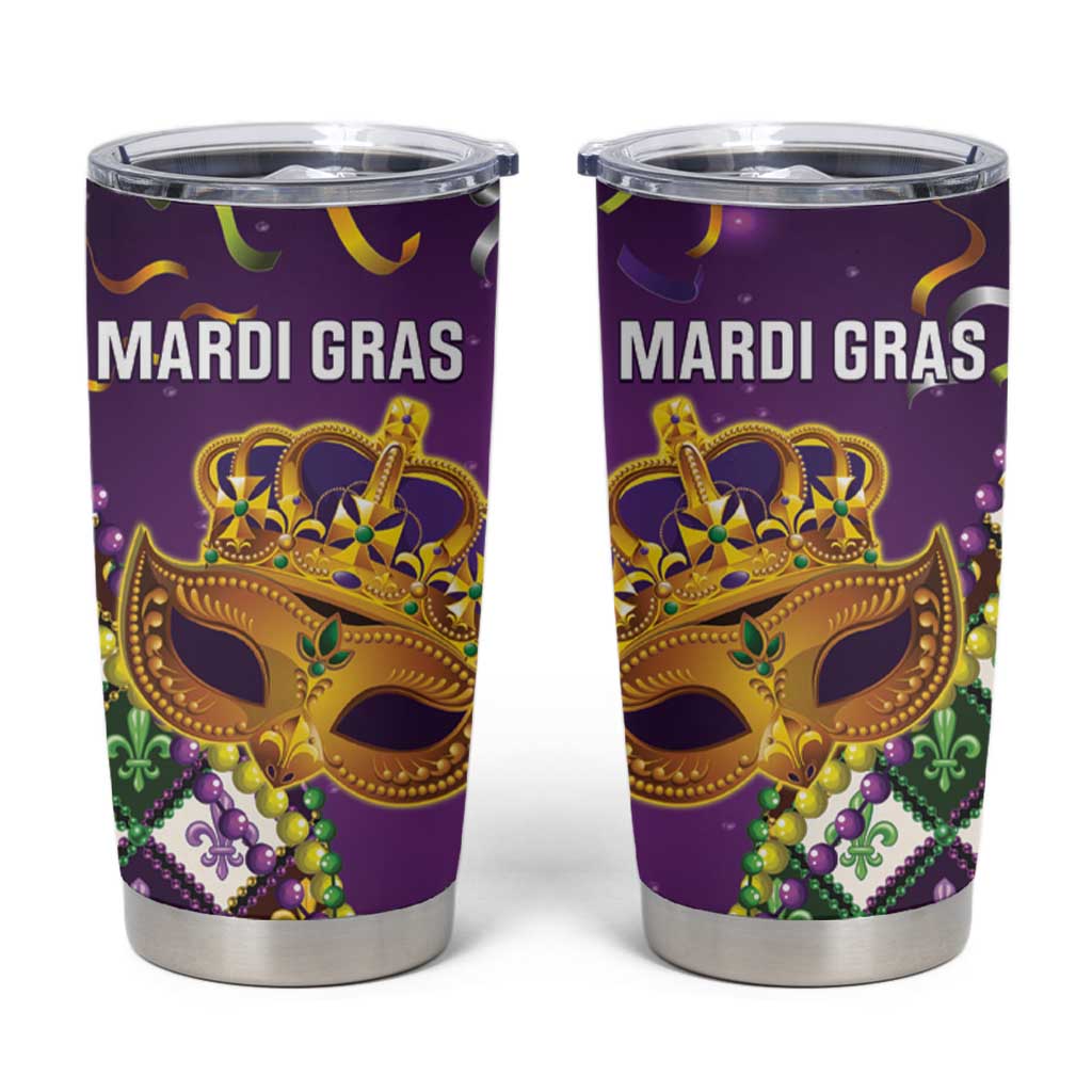 King Mask Mardi Gras Tumbler Cup Let's Party Beadeds With Fleur De Lis - Wonder Print Shop