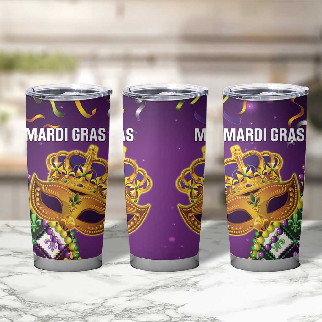 King Mask Mardi Gras Tumbler Cup Let's Party Beadeds With Fleur De Lis - Wonder Print Shop