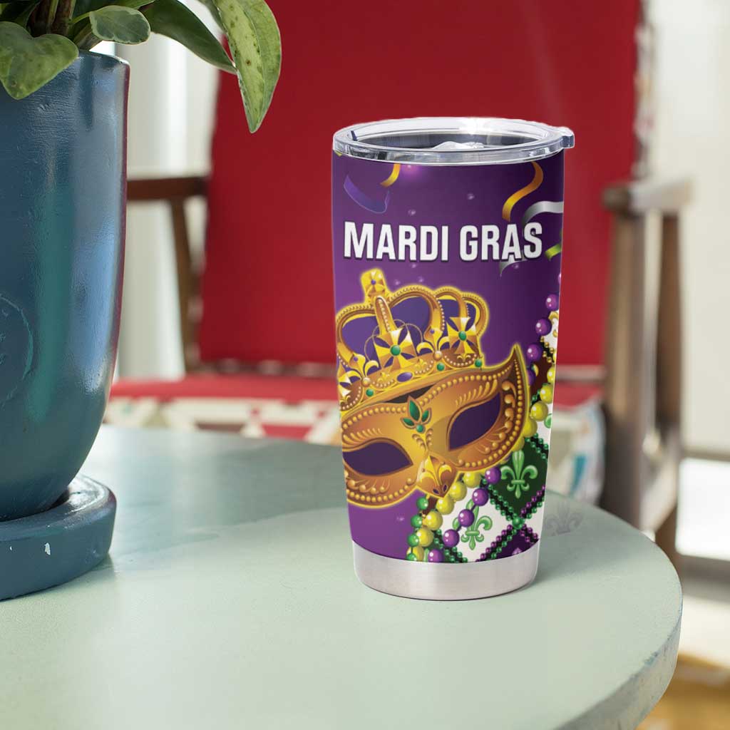 King Mask Mardi Gras Tumbler Cup Let's Party Beadeds With Fleur De Lis - Wonder Print Shop