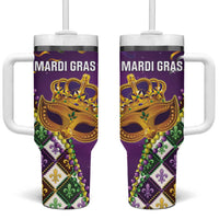 King Mask Mardi Gras Tumbler With Handle Let's Party Beadeds With Fleur De Lis - Wonder Print Shop