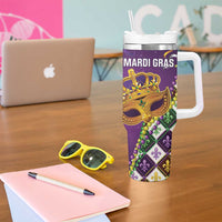 King Mask Mardi Gras Tumbler With Handle Let's Party Beadeds With Fleur De Lis - Wonder Print Shop