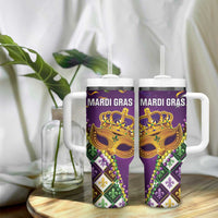 King Mask Mardi Gras Tumbler With Handle Let's Party Beadeds With Fleur De Lis - Wonder Print Shop
