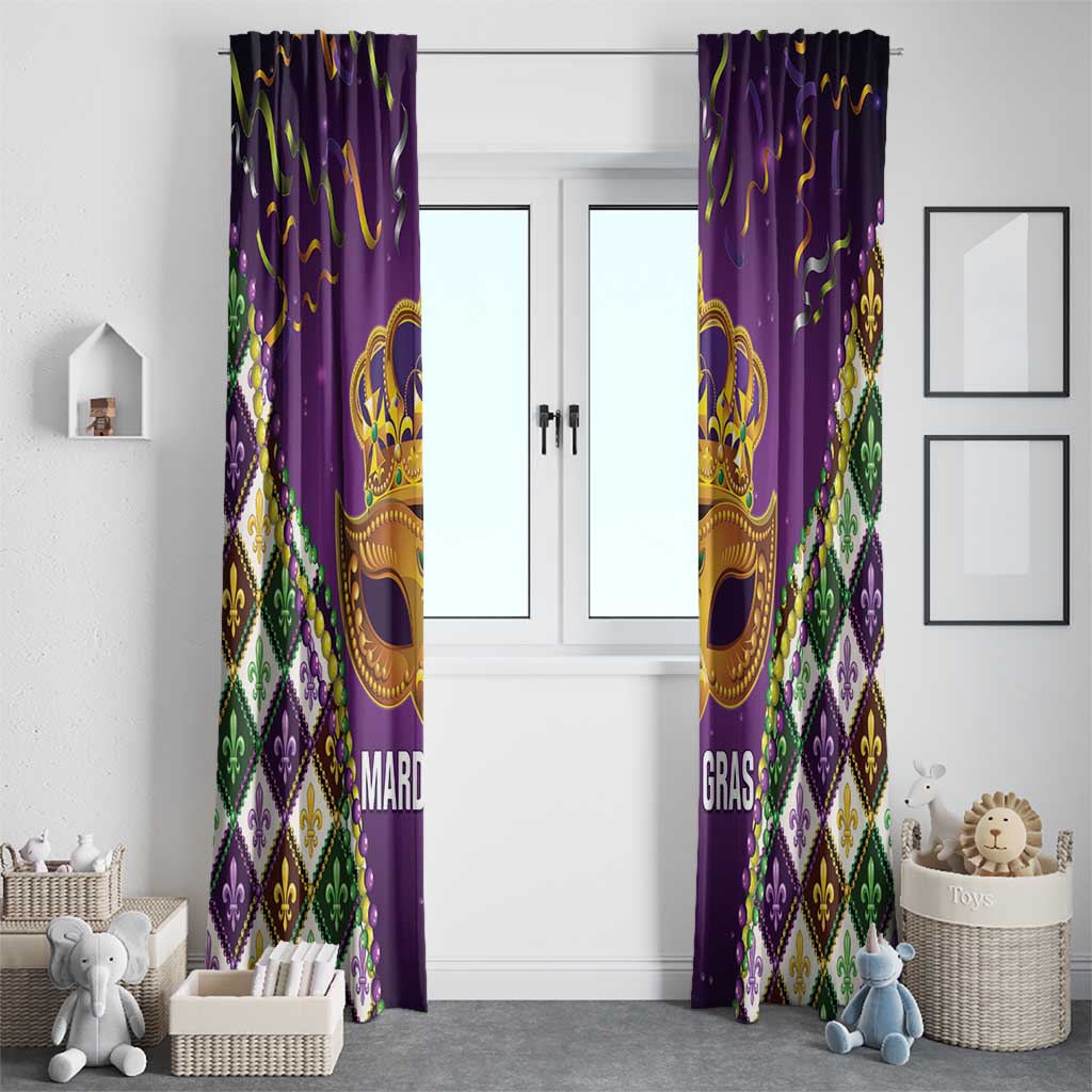 King Mask Mardi Gras Window Curtain Let's Party Beadeds With Fleur De Lis - Wonder Print Shop
