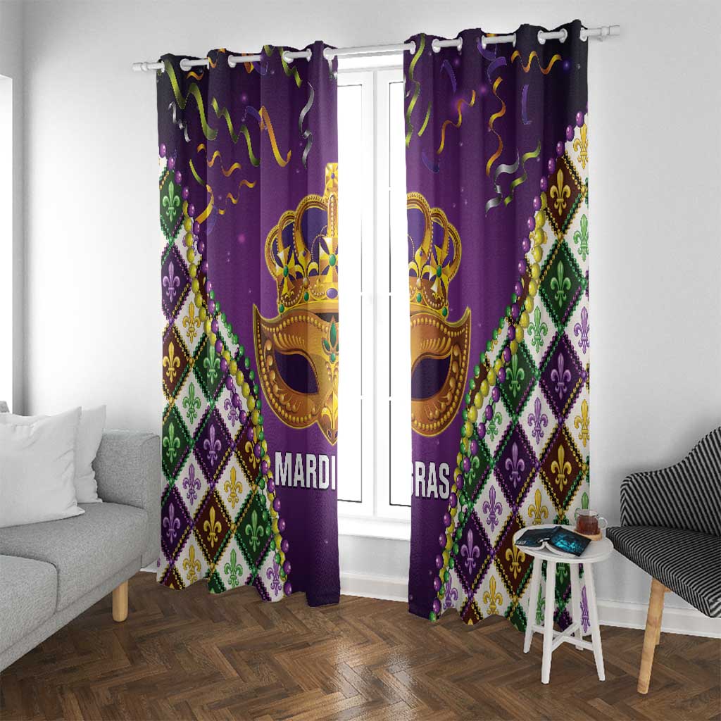King Mask Mardi Gras Window Curtain Let's Party Beadeds With Fleur De Lis - Wonder Print Shop