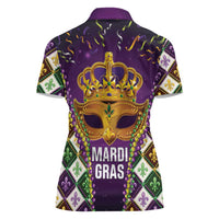 King Mask Mardi Gras Women Polo Shirt Let's Party Beadeds With Fleur De Lis - Wonder Print Shop