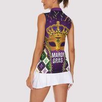 King Mask Mardi Gras Women Sleeveless Polo Shirt Let's Party Beadeds With Fleur De Lis - Wonder Print Shop