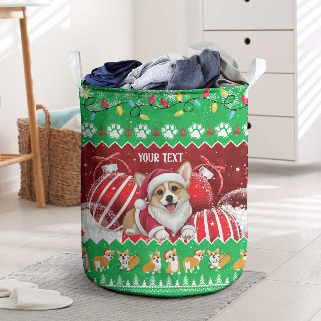 Personalised Wales Corgi Christmas Laundry Basket Merry Corg-mas Flag Color - Wonder Print Shop