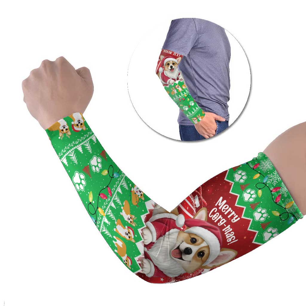 Personalised Wales Corgi Christmas Arm Sleeves Merry Corg-mas Flag Color - Wonder Print Shop