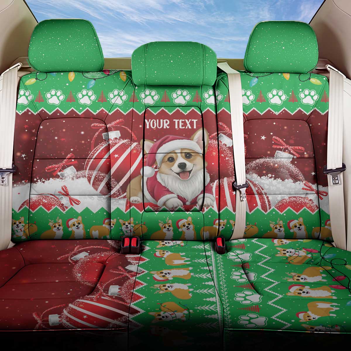 Personalised Wales Corgi Christmas Back Car Seat Cover Merry Corg-mas Flag Color - Wonder Print Shop
