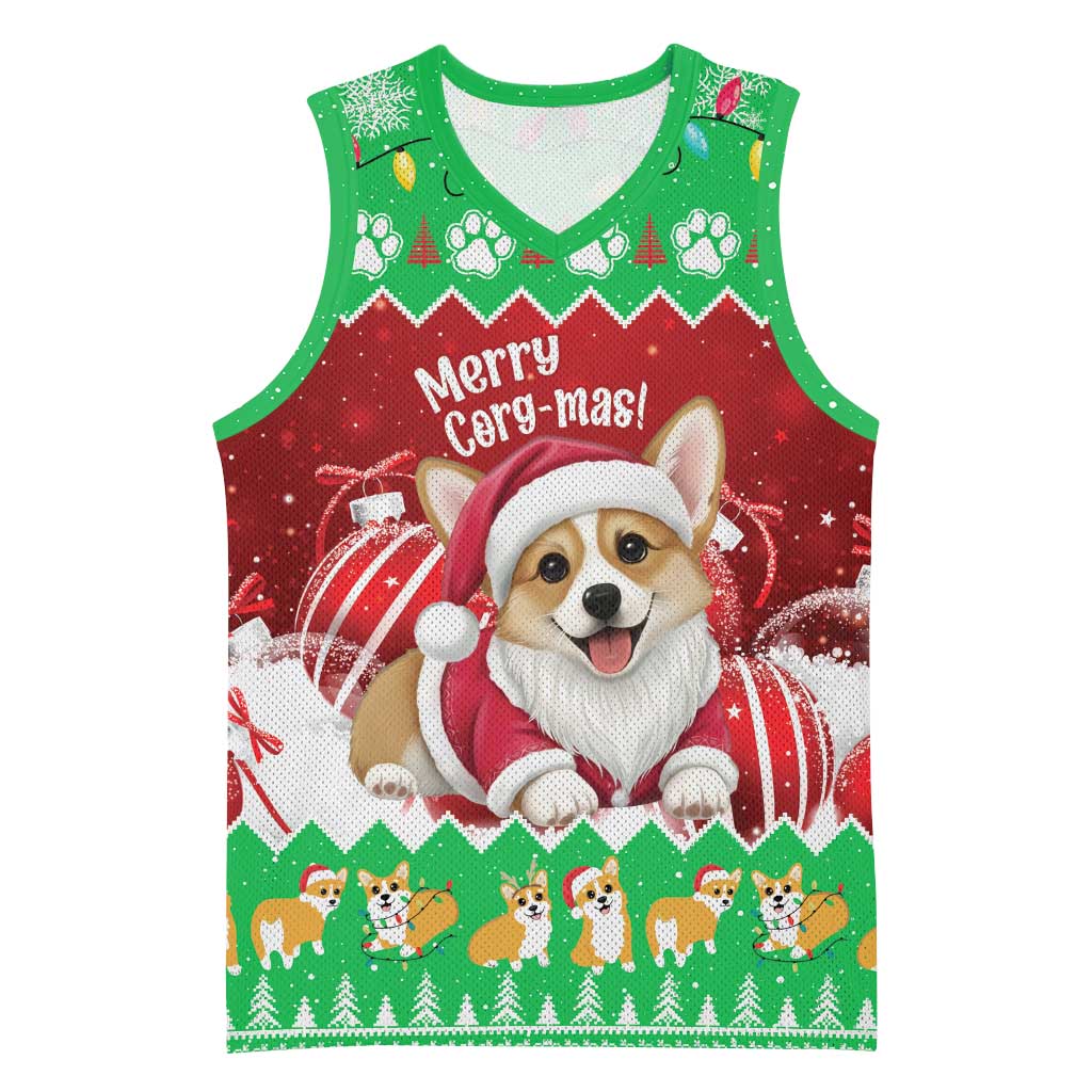 Personalised Wales Corgi Christmas Basketball Jersey Merry Corg-mas Flag Color - Wonder Print Shop