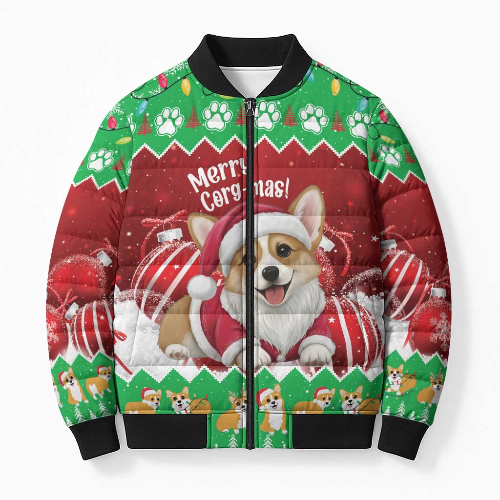Personalised Wales Corgi Christmas Bomber Puffer Jacket Merry Corg-mas Flag Color - Wonder Print Shop