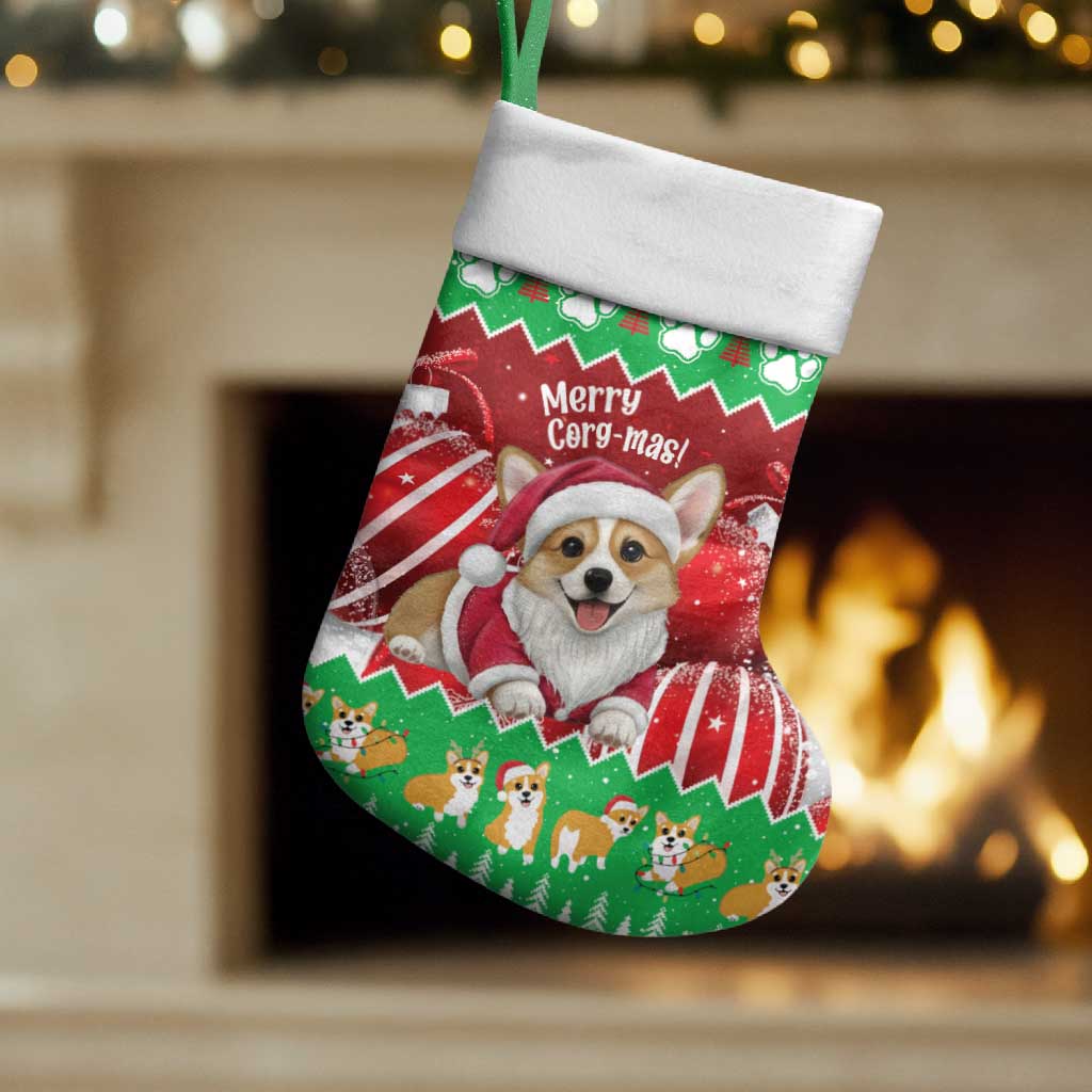 Personalised Wales Corgi Christmas Stocking Merry Corg-mas Flag Color - Wonder Print Shop
