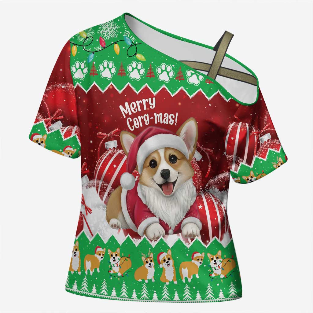 Personalised Wales Corgi Christmas Cross Shoulder Shirt Merry Corg-mas Flag Color - Wonder Print Shop