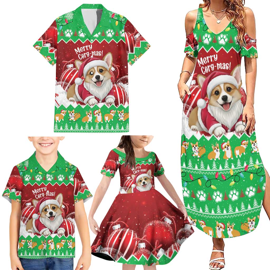 Personalised Wales Corgi Christmas Family Matching Summer Maxi Dress and Hawaiian Shirt Merry Corg-mas Flag Color - Wonder Print Shop