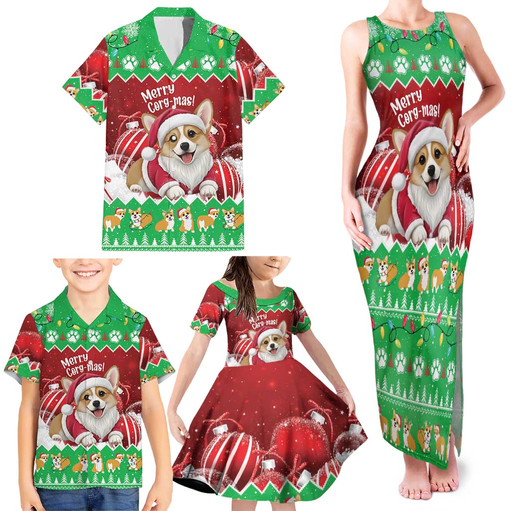 Personalised Wales Corgi Christmas Family Matching Tank Maxi Dress and Hawaiian Shirt Merry Corg-mas Flag Color - Wonder Print Shop