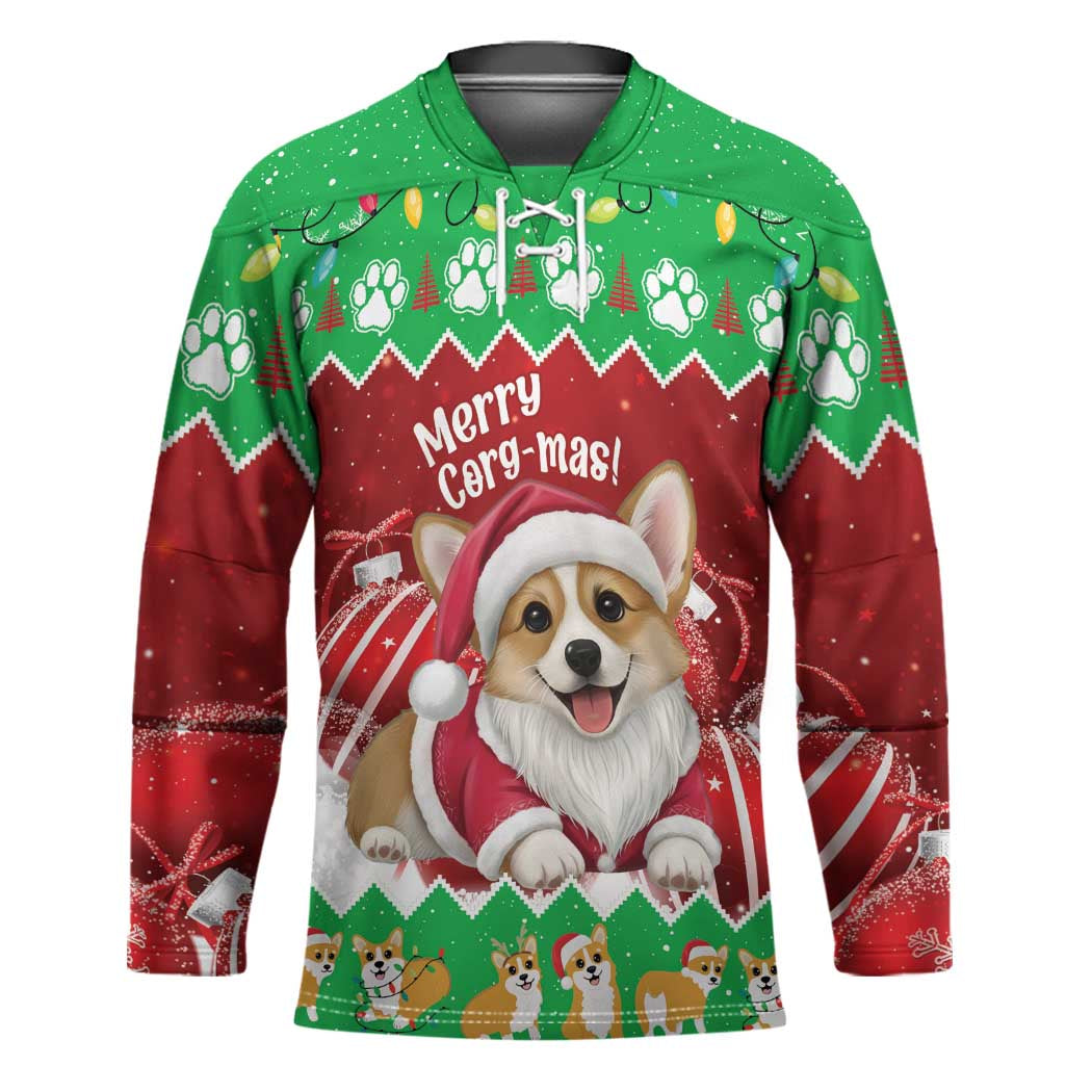 Personalised Wales Corgi Christmas Hockey Jersey Merry Corg-mas Flag Color - Wonder Print Shop