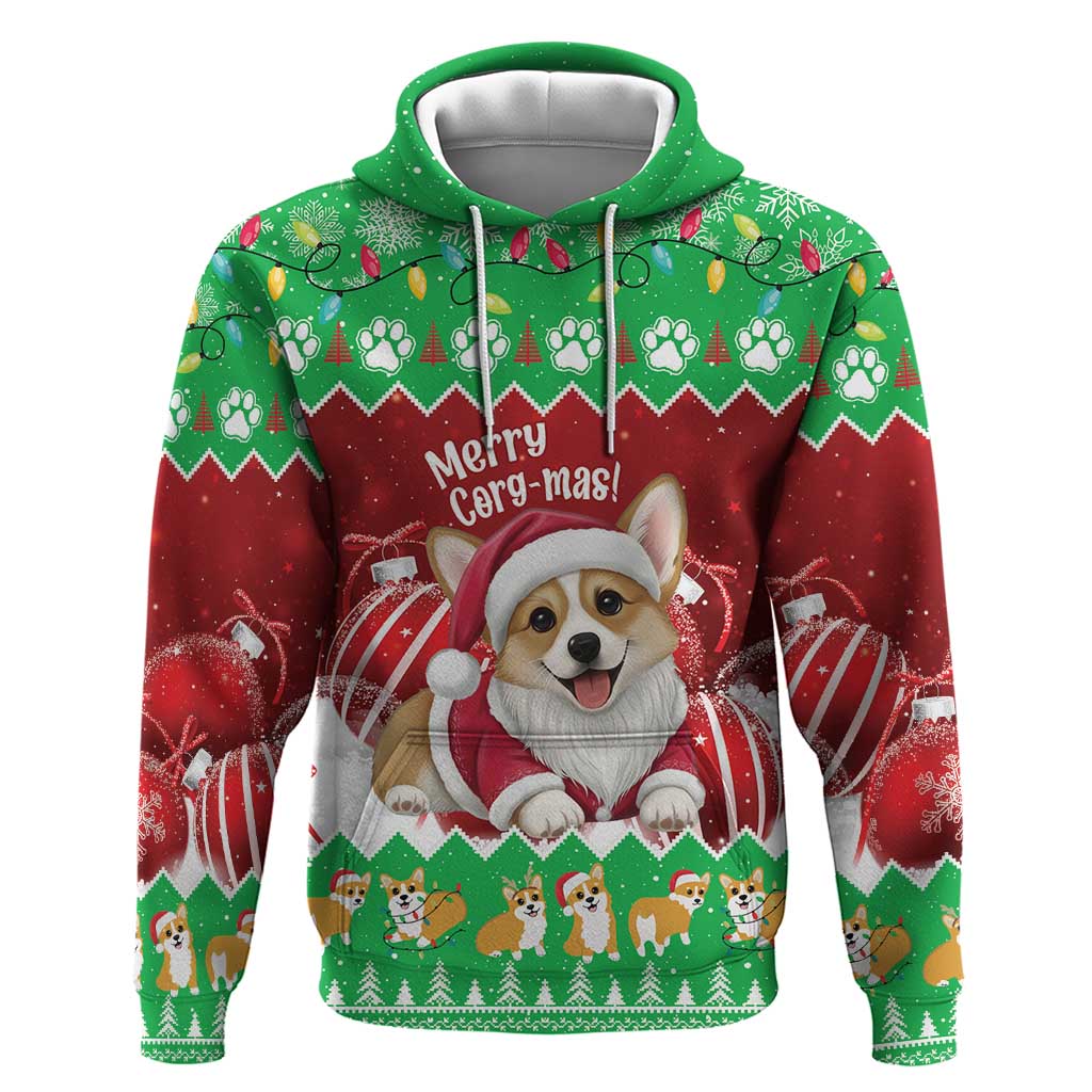 Personalised Wales Corgi Christmas Hoodie Merry Corg-mas Flag Color - Wonder Print Shop