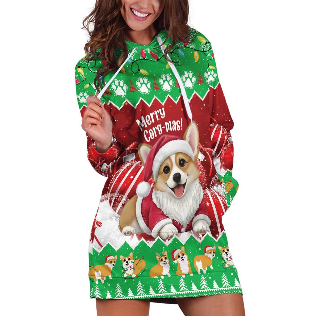 Personalised Wales Corgi Christmas Hoodie Dress Merry Corg-mas Flag Color - Wonder Print Shop