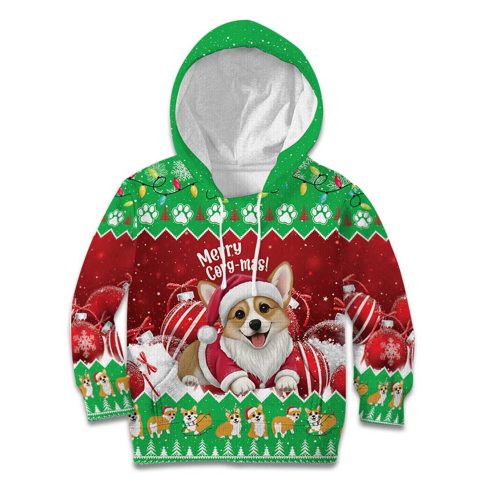 Personalised Wales Corgi Christmas Kid Hoodie Merry Corg-mas Flag Color - Wonder Print Shop