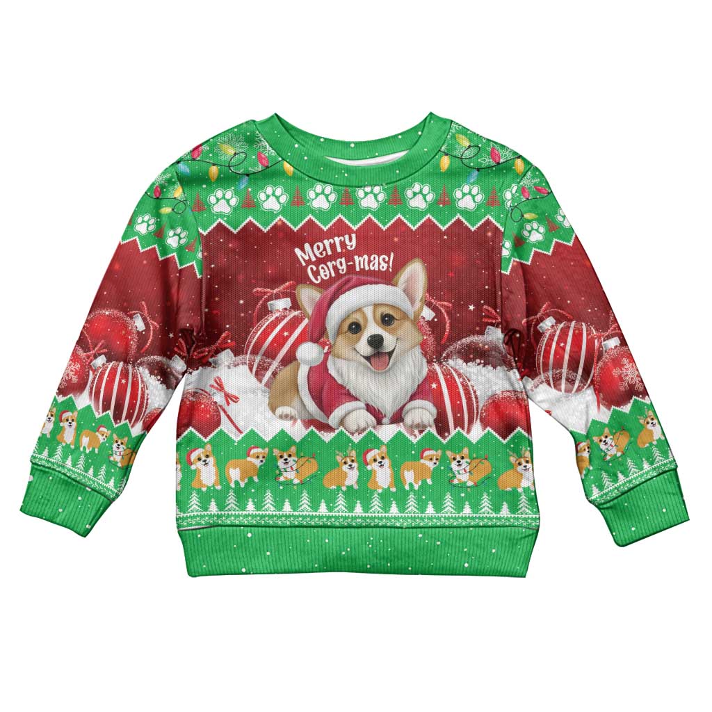 Personalised Wales Corgi Christmas Kid Ugly Christmas Sweater Merry Corg-mas Flag Color - Wonder Print Shop