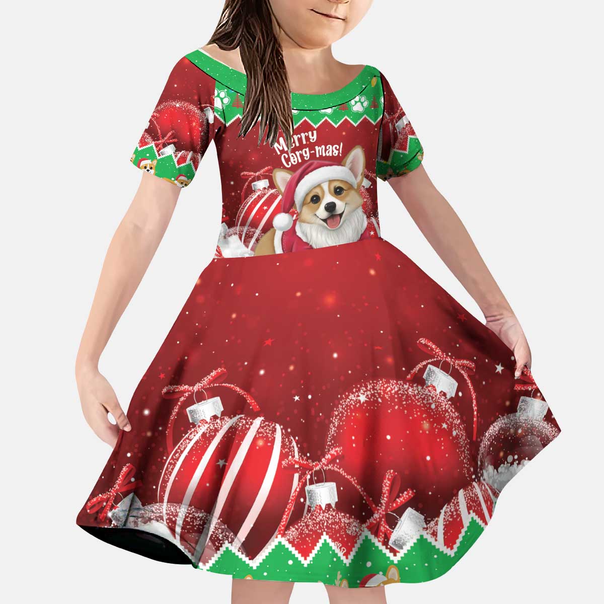 Personalised Wales Corgi Christmas Kid Short Sleeve Dress Merry Corg-mas Flag Color - Wonder Print Shop