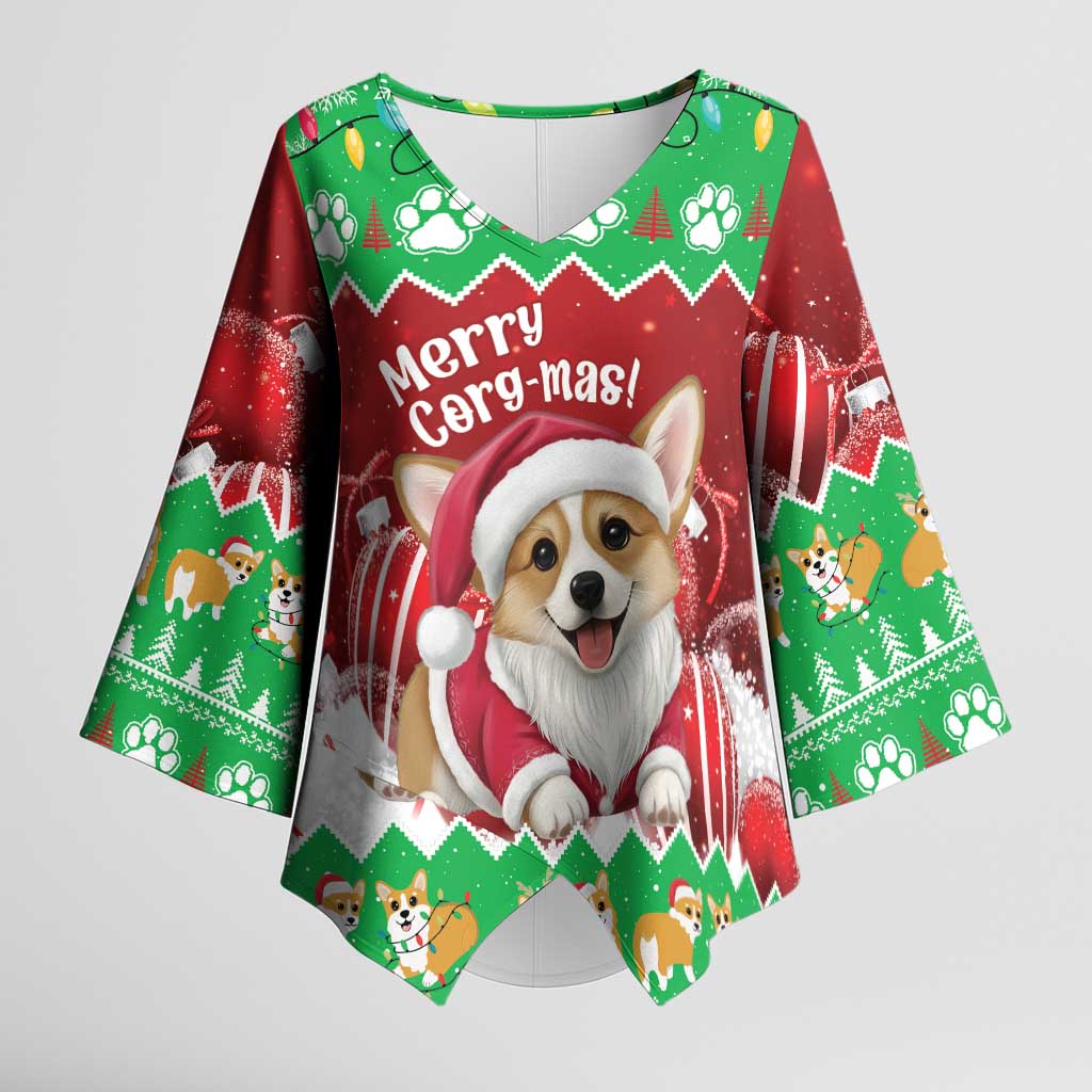 Personalised Wales Corgi Christmas Kimono Sleeve Blouse Merry Corg-mas Flag Color - Wonder Print Shop