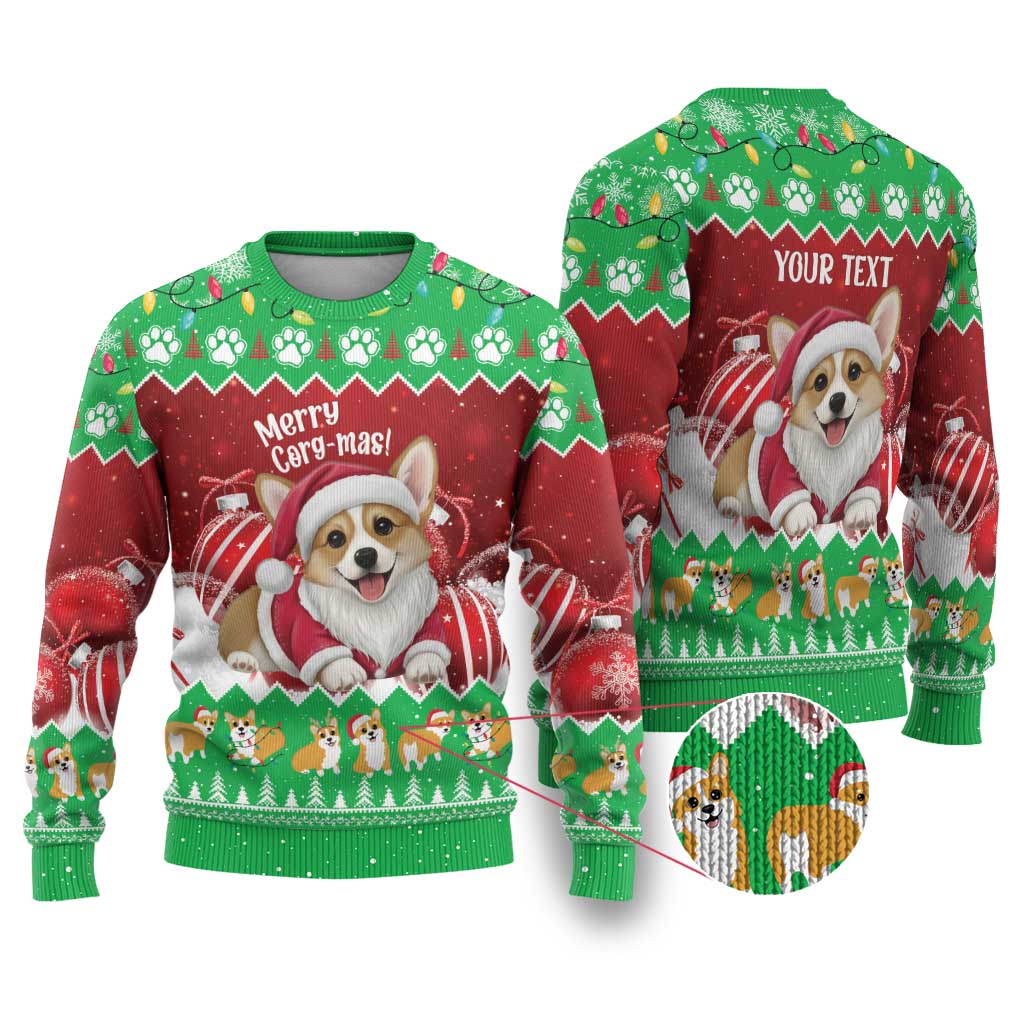 Personalised Wales Corgi Christmas Ugly Christmas Sweater Merry Corg-mas Flag Color - Wonder Print Shop