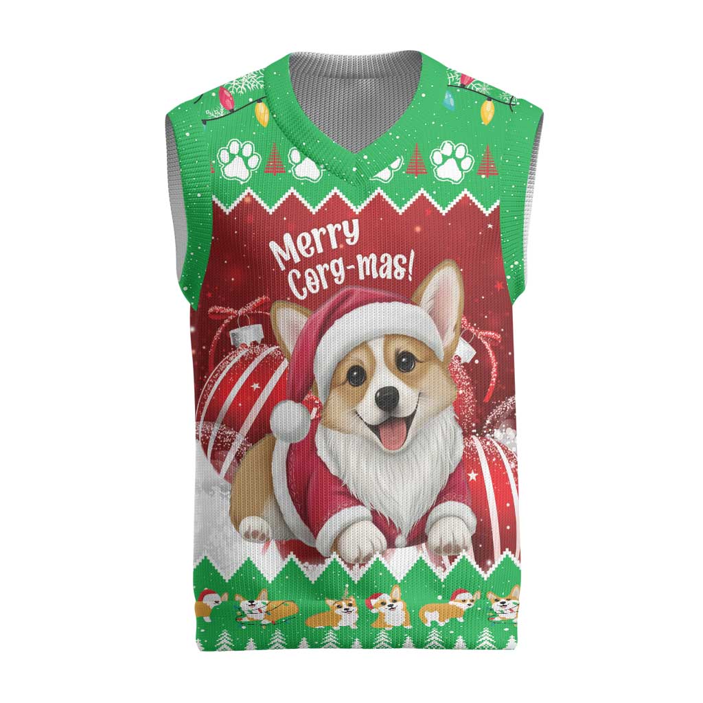 Personalised Wales Corgi Christmas Knitted V-Neck Vest Merry Corg-mas Flag Color - Wonder Print Shop