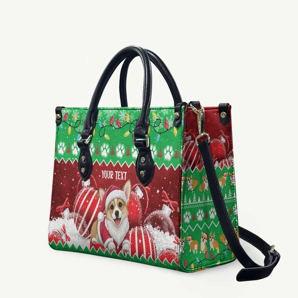 Personalised Wales Corgi Christmas Leather Bag Merry Corg-mas Flag Color - Wonder Print Shop