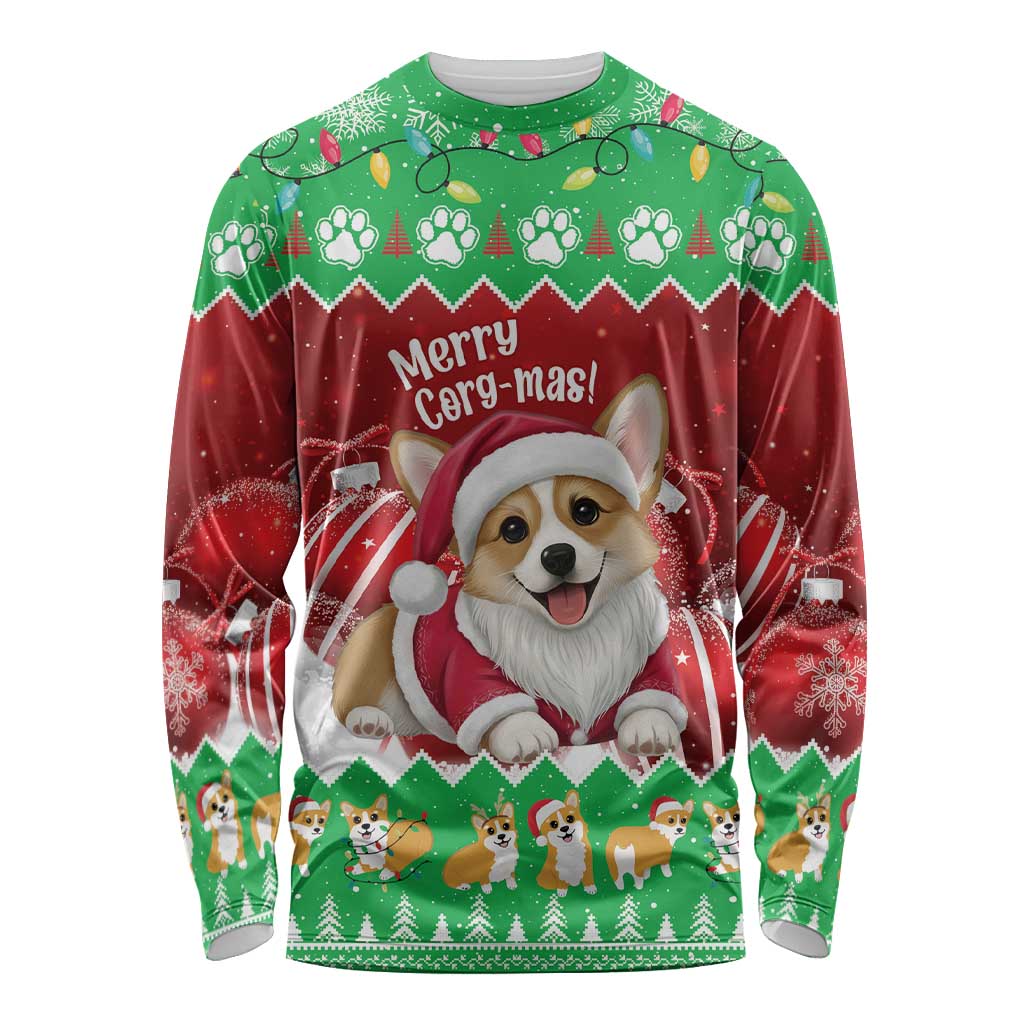 Personalised Wales Corgi Christmas Long Sleeve Shirt Merry Corg-mas Flag Color - Wonder Print Shop