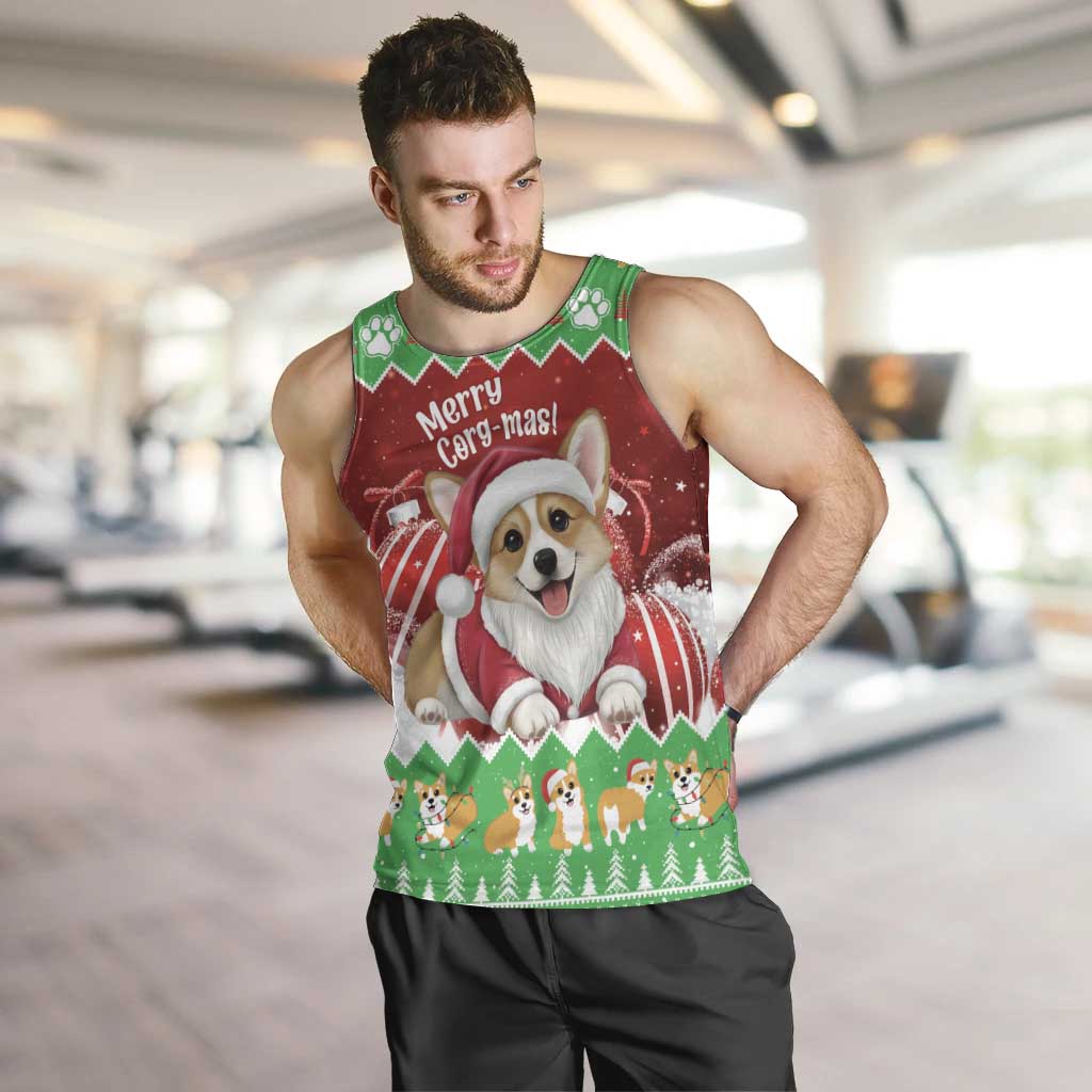 Personalised Wales Corgi Christmas Men Tank Top Merry Corg-mas Flag Color - Wonder Print Shop