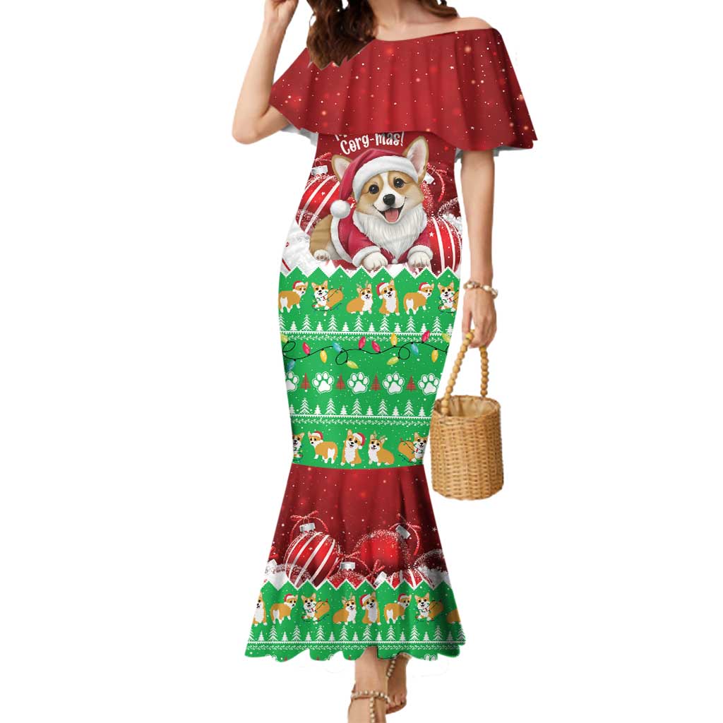 Personalised Wales Corgi Christmas Mermaid Dress Merry Corg-mas Flag Color - Wonder Print Shop