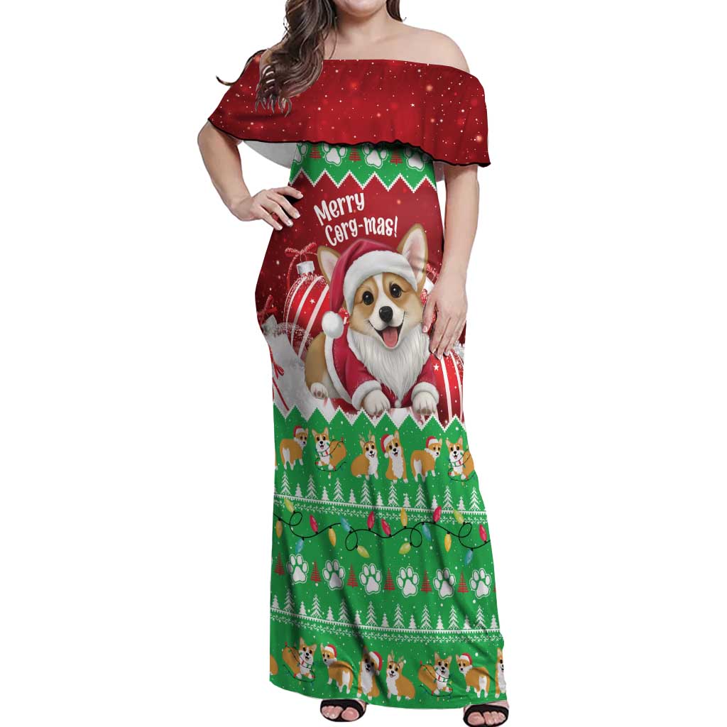 Personalised Wales Corgi Christmas Off Shoulder Maxi Dress Merry Corg-mas Flag Color - Wonder Print Shop