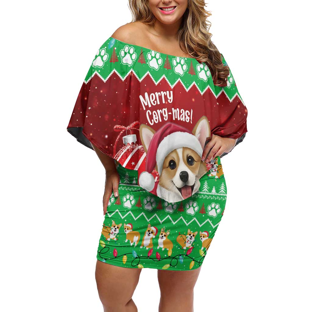 Personalised Wales Corgi Christmas Off Shoulder Short Dress Merry Corg-mas Flag Color - Wonder Print Shop