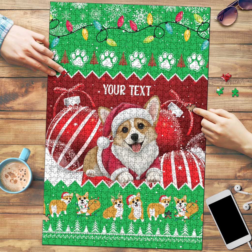Personalised Wales Corgi Christmas Puzzle Merry Corg-mas Flag Color - Wonder Print Shop