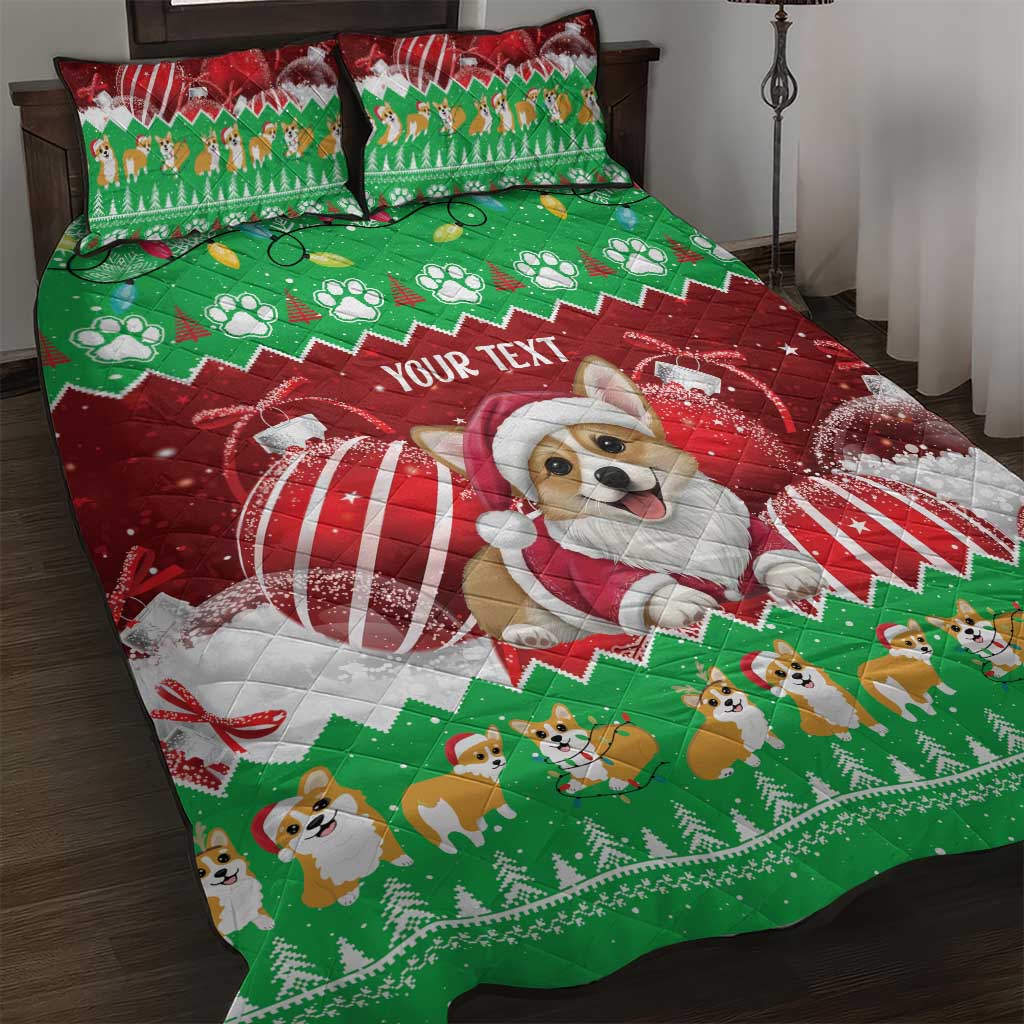 Personalised Wales Corgi Christmas Quilt Bed Set Merry Corg-mas Flag Color - Wonder Print Shop