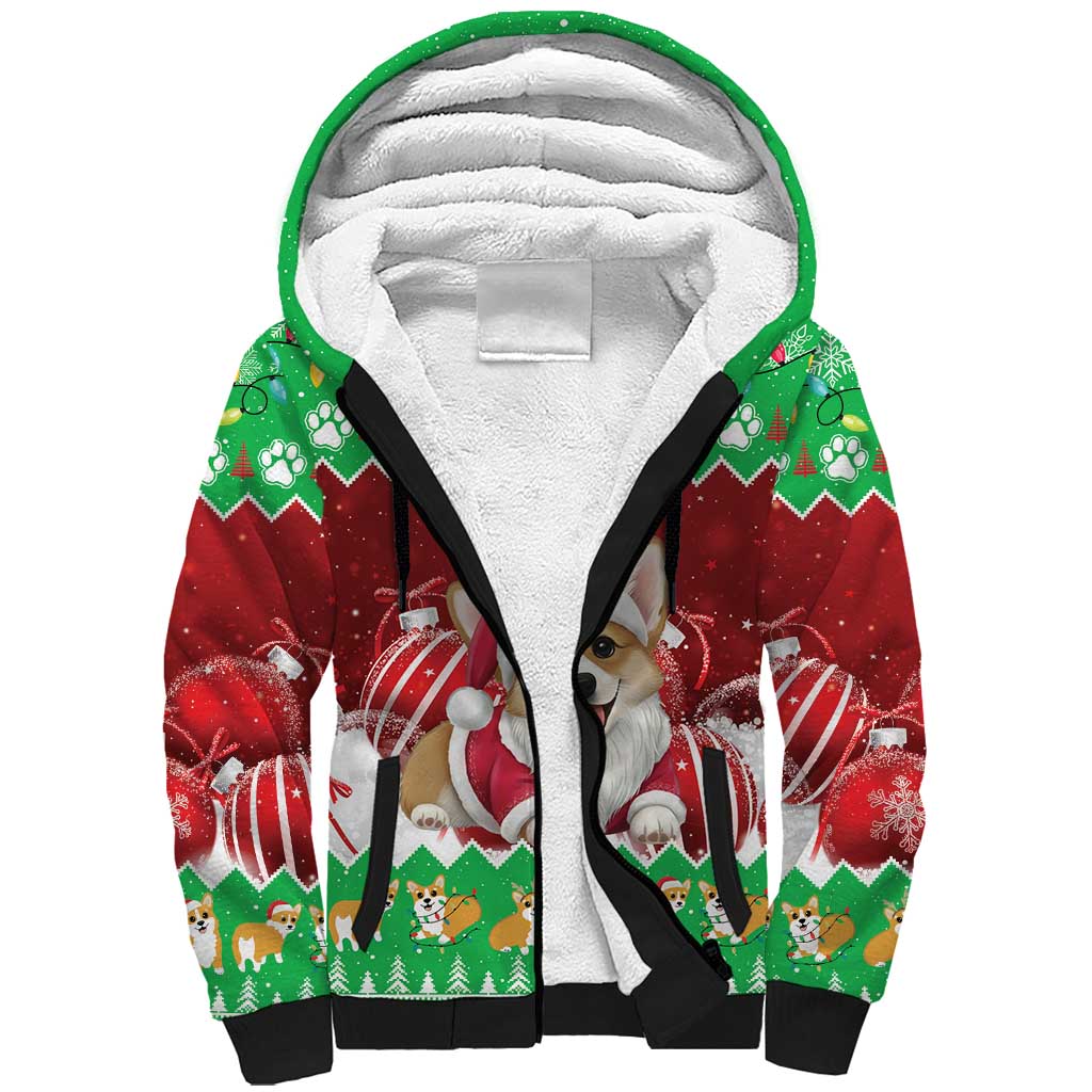 Personalised Wales Corgi Christmas Sherpa Hoodie Merry Corg-mas Flag Color - Wonder Print Shop
