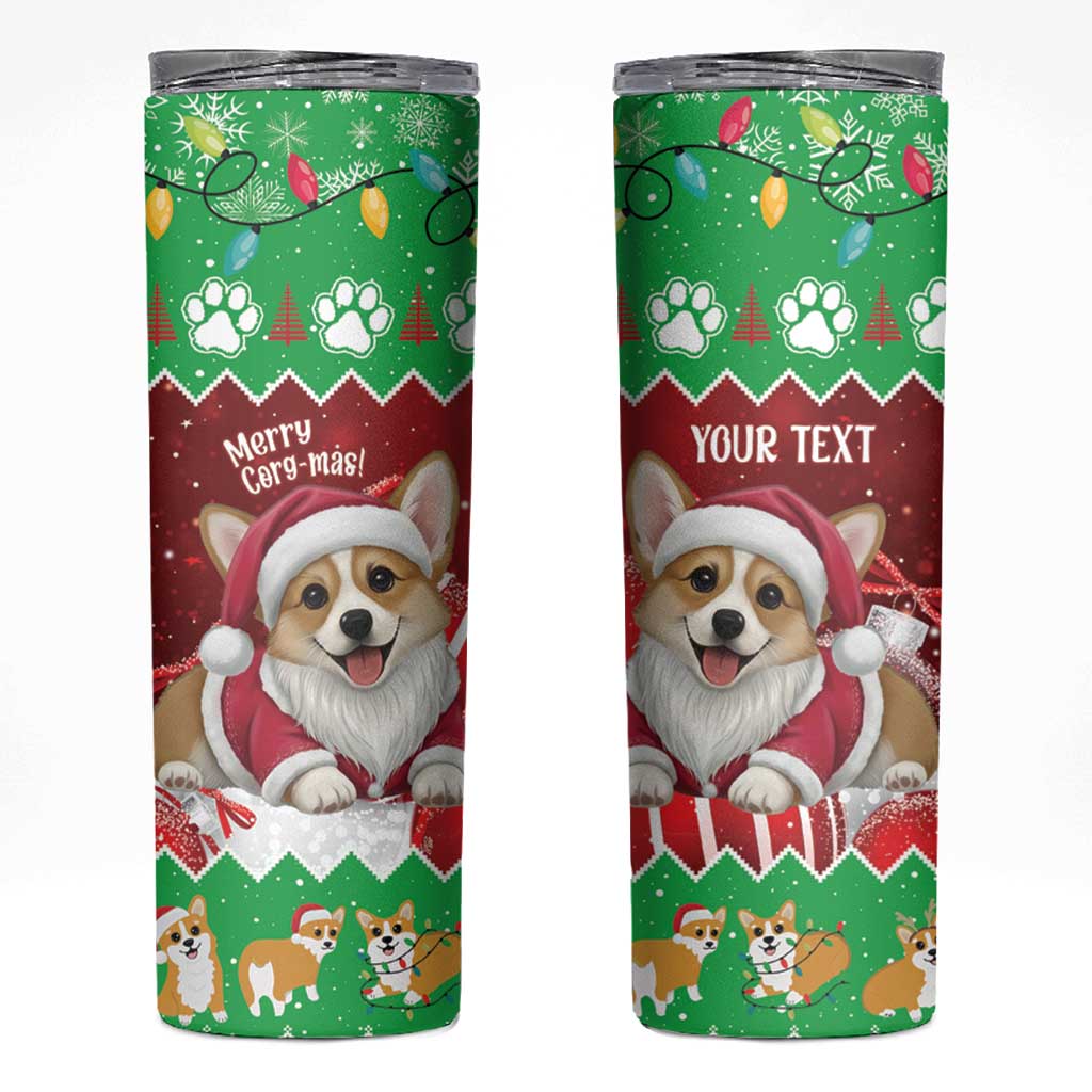 Personalised Wales Corgi Christmas Skinny Tumbler Merry Corg-mas Flag Color - Wonder Print Shop