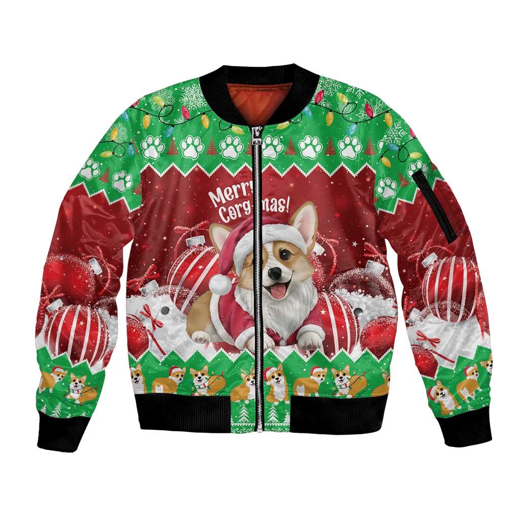 Personalised Wales Corgi Christmas Sleeve Zip Bomber Jacket Merry Corg-mas Flag Color - Wonder Print Shop