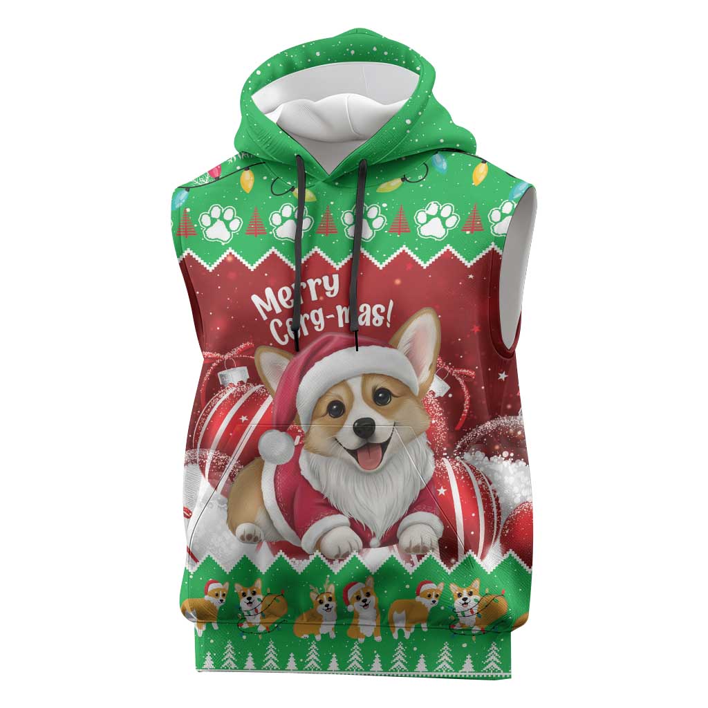 Personalised Wales Corgi Christmas Sleeveless Hoodie Merry Corg-mas Flag Color - Wonder Print Shop