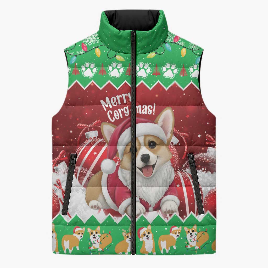 Personalised Wales Corgi Christmas Sleeveless Puffer Jacket Merry Corg-mas Flag Color - Wonder Print Shop
