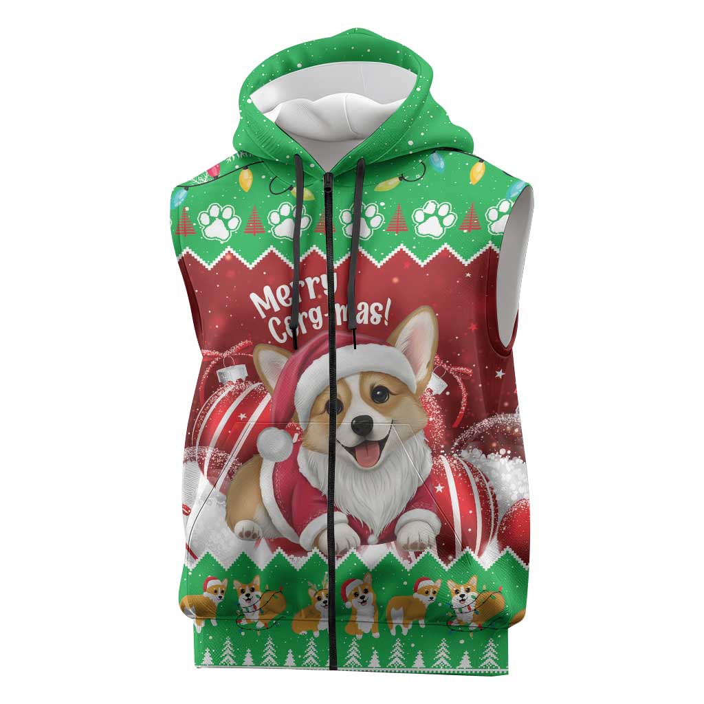 Personalised Wales Corgi Christmas Sleeveless Zip Hoodie Merry Corg-mas Flag Color - Wonder Print Shop