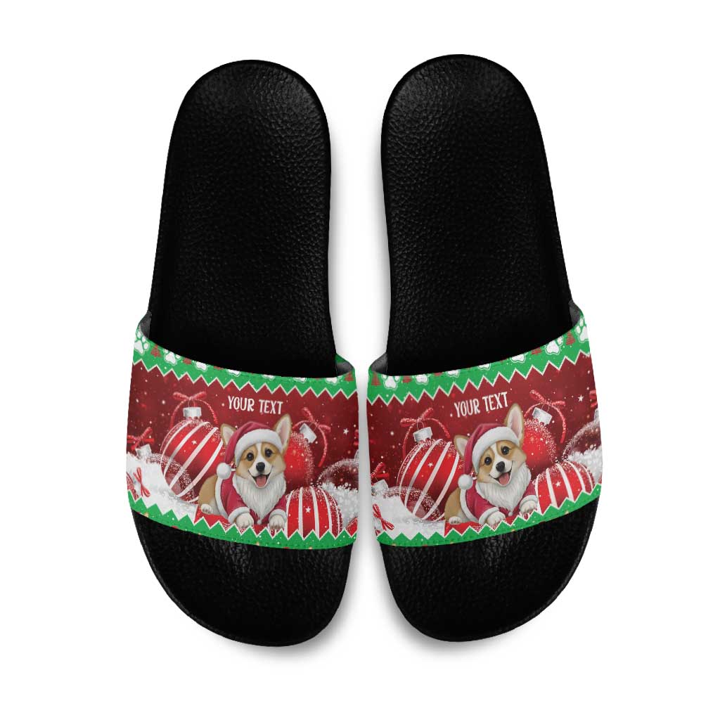 Personalised Wales Corgi Christmas Slide Sandals Merry Corg-mas Flag Color - Wonder Print Shop