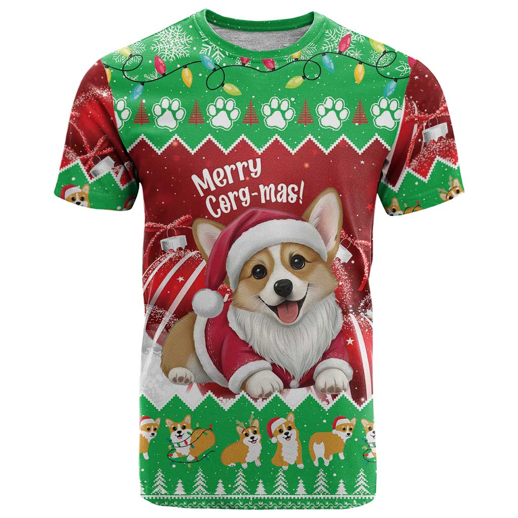 Personalised Wales Corgi Christmas T Shirt Merry Corg-mas Flag Color - Wonder Print Shop