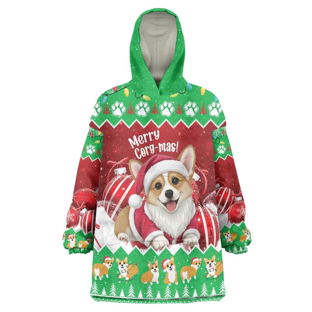 Personalised Wales Corgi Christmas Wearable Blanket Hoodie Merry Corg-mas Flag Color - Wonder Print Shop