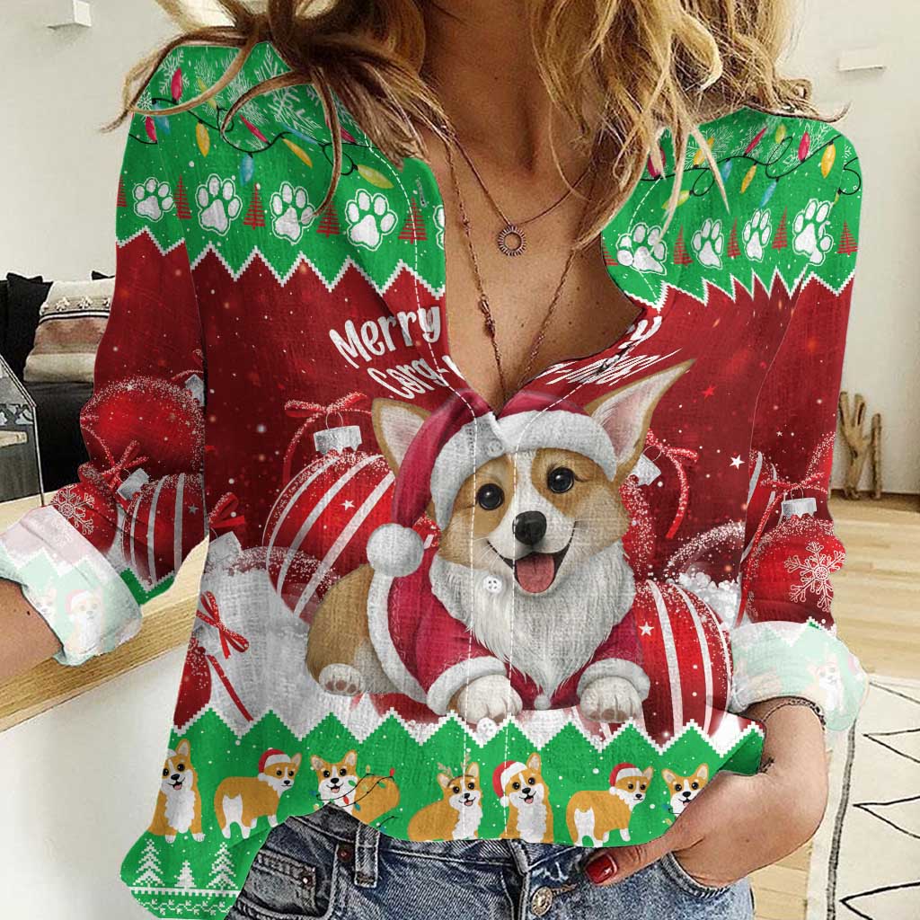 Personalised Wales Corgi Christmas Women Casual Shirt Merry Corg-mas Flag Color - Wonder Print Shop
