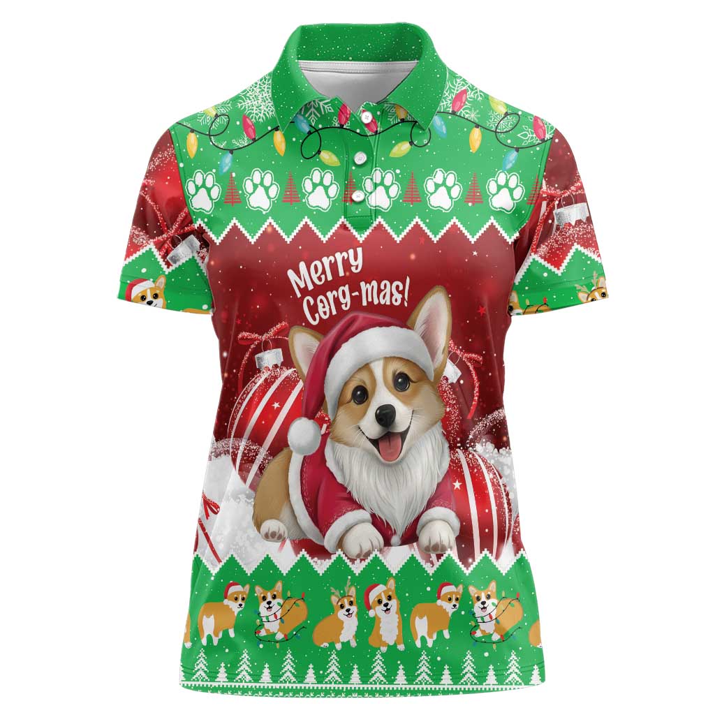 Personalised Wales Corgi Christmas Women Polo Shirt Merry Corg-mas Flag Color - Wonder Print Shop