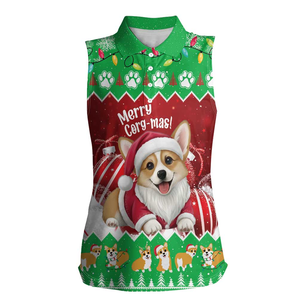 Personalised Wales Corgi Christmas Women Sleeveless Polo Shirt Merry Corg-mas Flag Color - Wonder Print Shop