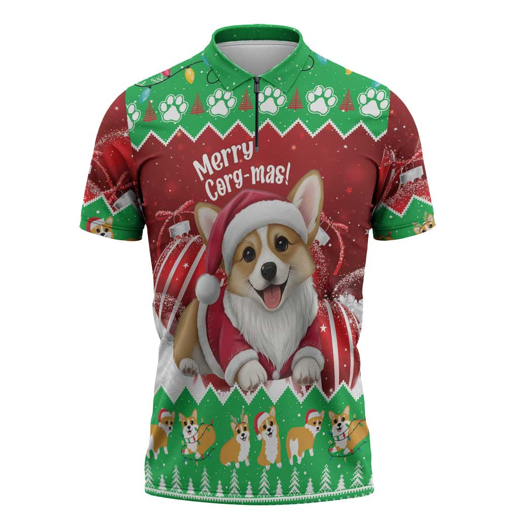 Personalised Wales Corgi Christmas Zipper Polo Shirt Merry Corg-mas Flag Color - Wonder Print Shop
