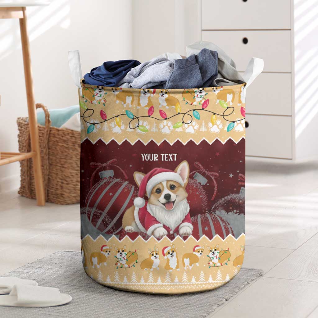 Personalised Wales Corgi Christmas Laundry Basket Merry Corg-mas Yellow Color - Wonder Print Shop